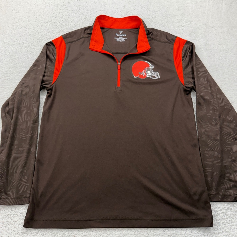 Fanatics Cleveland Browns NFL‎ Mens Large Brown Orange Quarter Zip Pullover